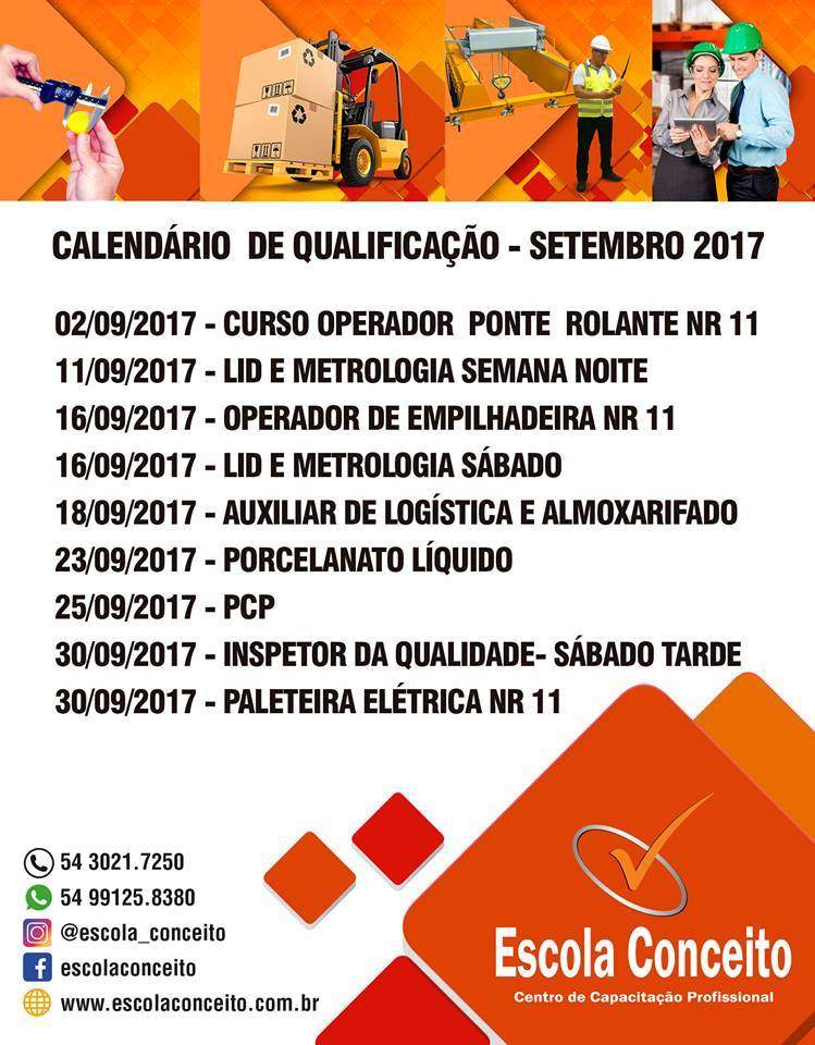 CALENDÁRIO DE QUALIFICAÇÃO SETEMBRO 2017